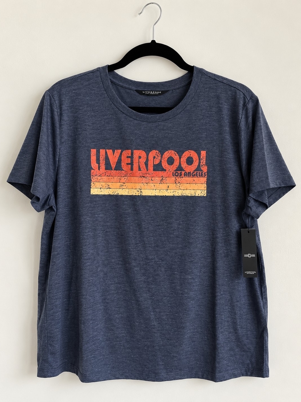 Liverpool Vintage Navy Short-Sleeve Tee with Orange and Yellow Retro Graphic